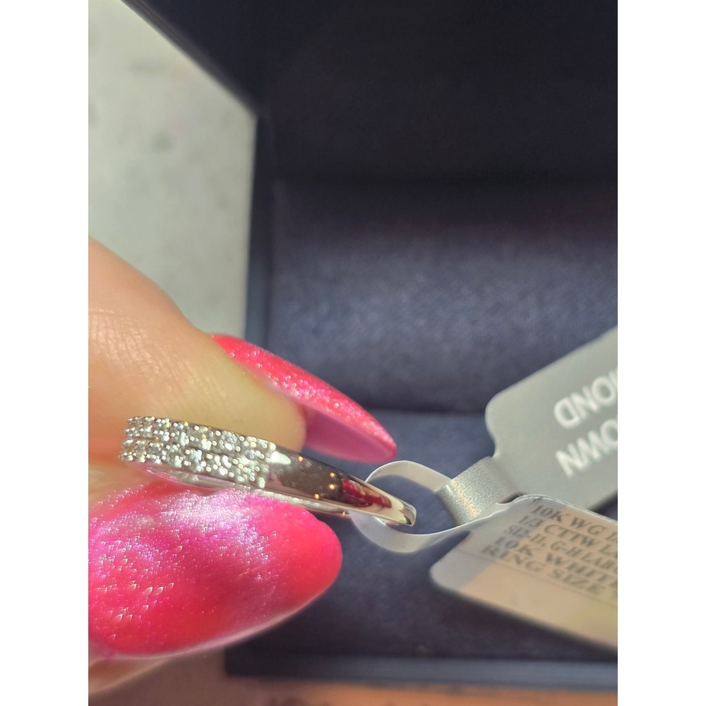 10K White Gold 1/3ct Lab Grown Diamond Double Row Band Ring SI2 Size 7 - Picture 4 of 4